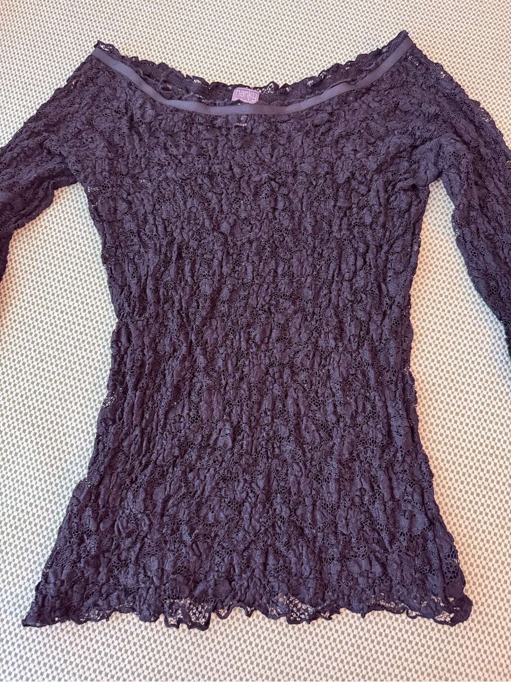 Y2K Hanky Panky Stretchy Black Lace Scoop Neck Top Size M #141 - Picture 6 of 11